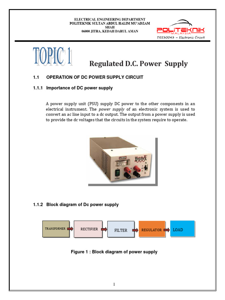 Topik 1 - Linear DC Power Supply | PDF | Rectifier | Power Supply