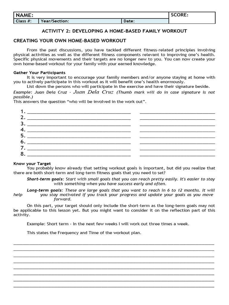 Family Home Workout Plan Guide | PDF | Determinants Of Health ...