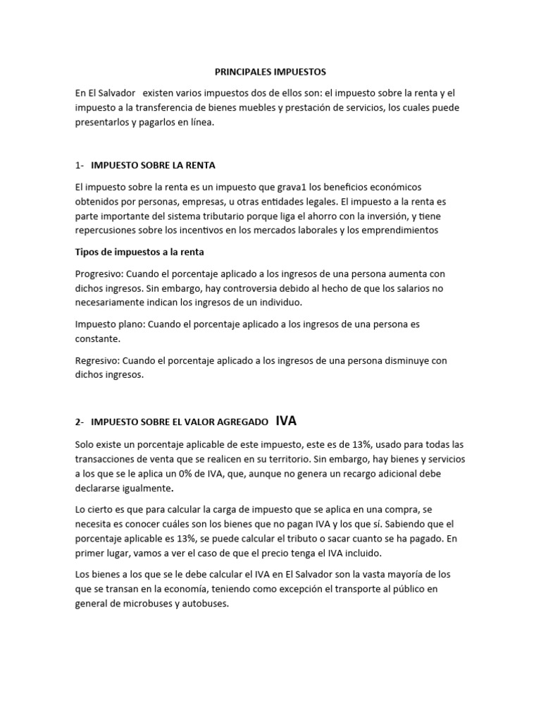 Principales Impuestos | PDF | Impuestos | Impuesto sobre la renta