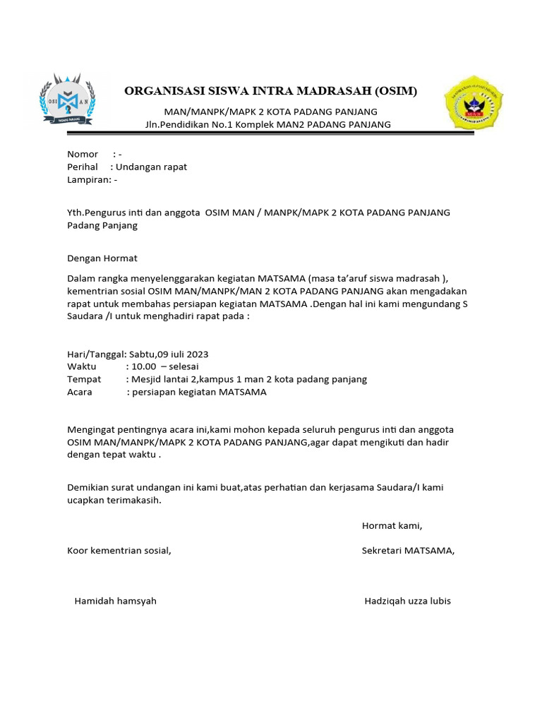 Undangan Rapat Akbar Matsama (2023) Osim | PDF