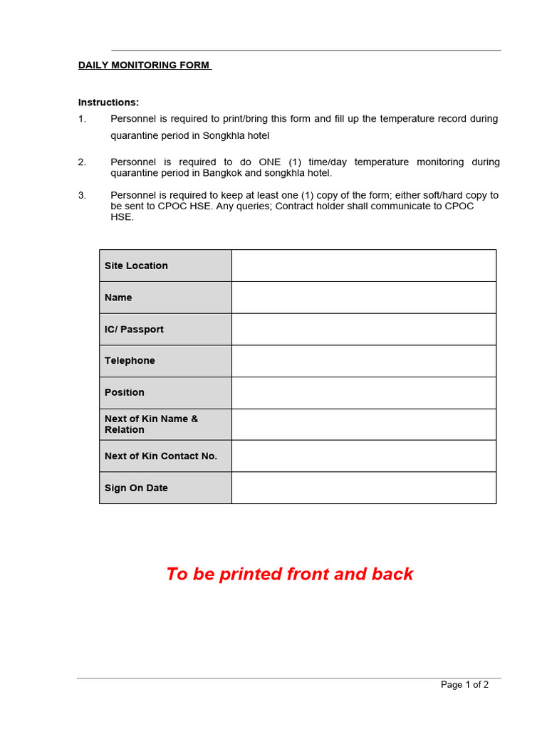 DAILY MONITORING FORM (CPOC ph5) | PDF | Influenza | Epidemiology
