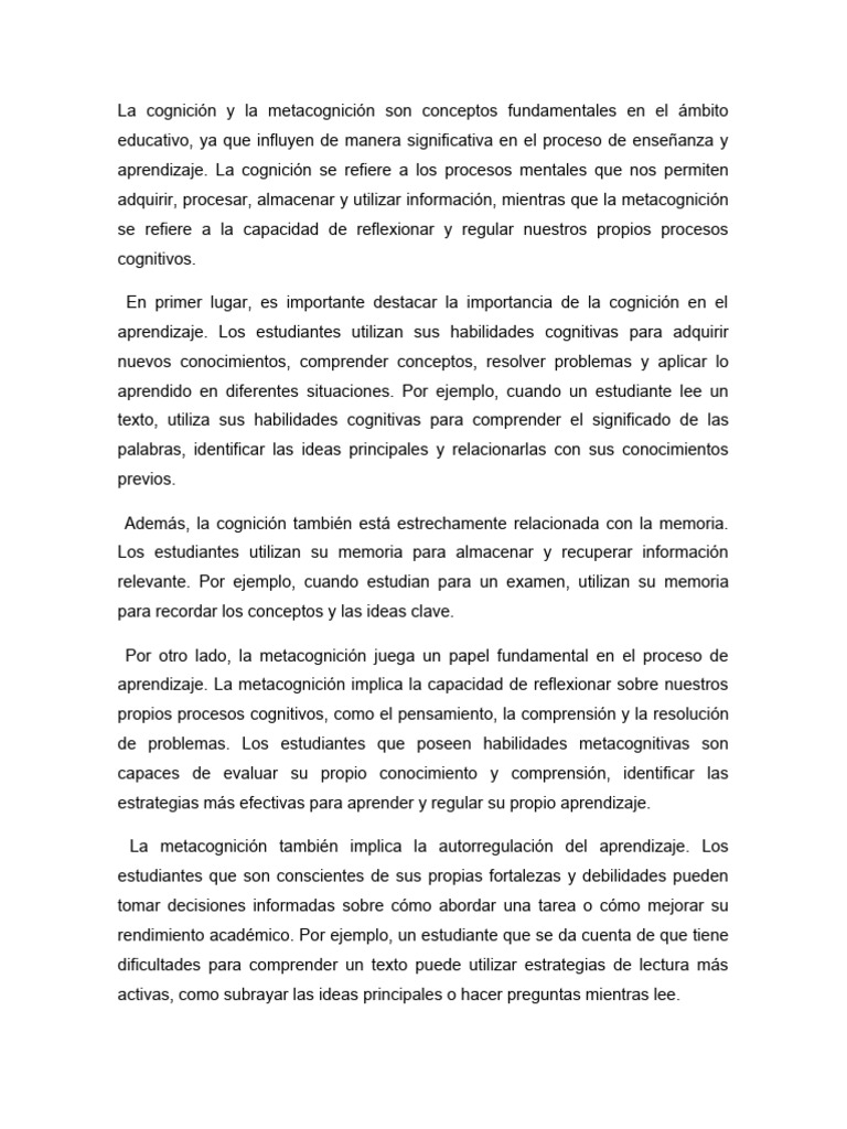 Cognición y Metacognición en Educación | PDF | Teoria de la mente ...
