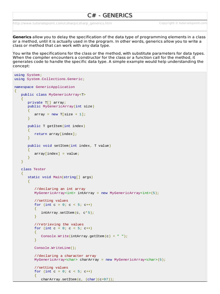 Csharp Generics | PDF | Computer Engineering | Programming Paradigms