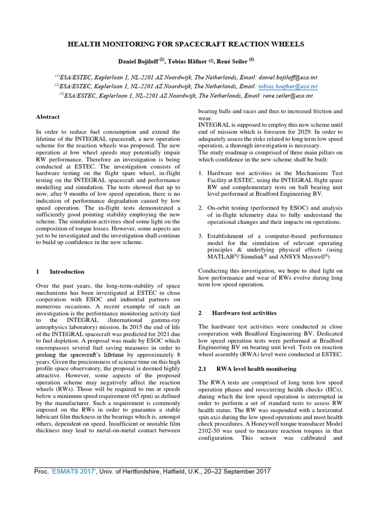 Health Monitoring For Spacecraft Reaction Wheels | PDF | Bearing ...