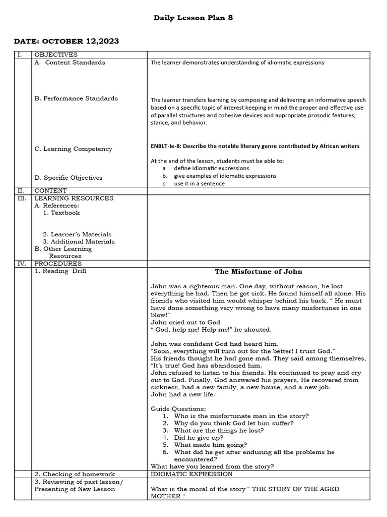 DLL July 15 Idiomatic Expressions | PDF | Idiom | Human Communication