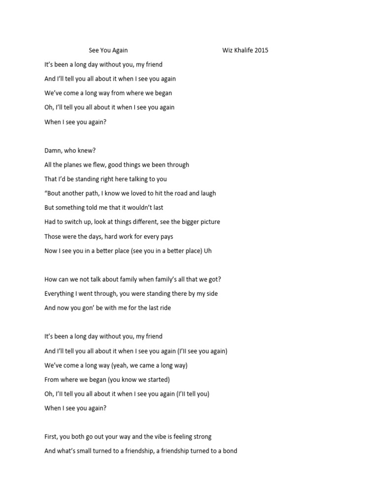 Salinan Wiz Khalifa - See You Again Lyrics, PDF