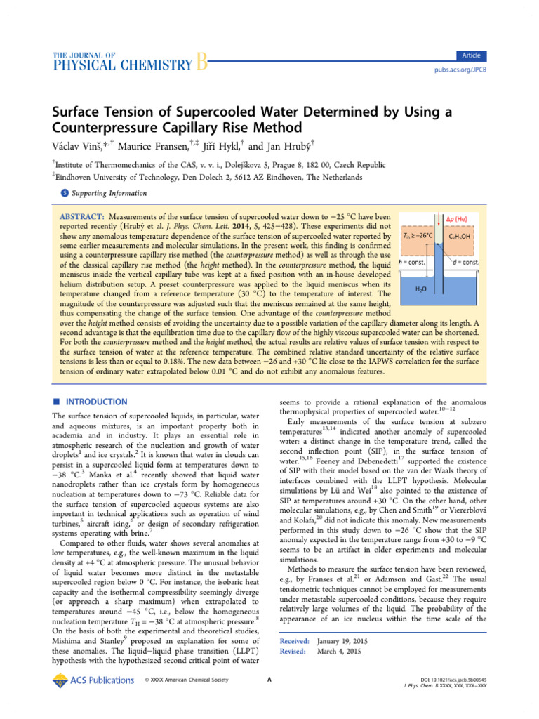 Surface Tension of Supercooled Water Determined by Using A Counterpressure Capillary Rise Method