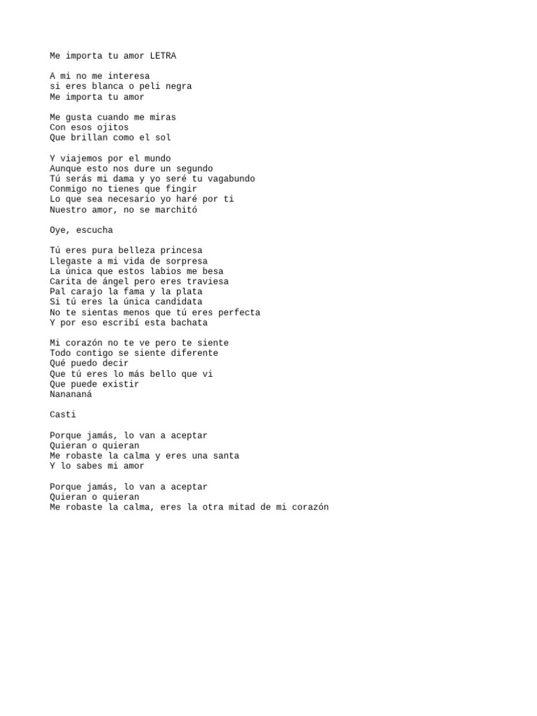 Me Importa Tu Amor: Letra de Bachata | PDF | Religión y espiritualidad ...