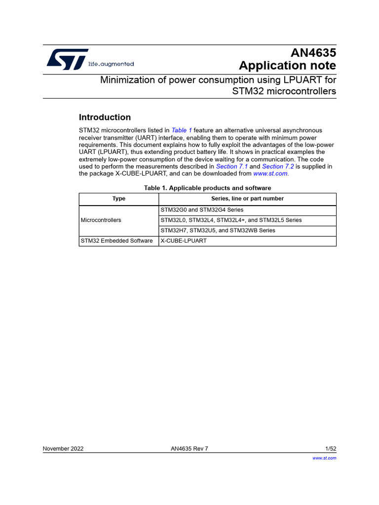 An4635 Minimization of Power Consumption Using Lpuart For stm32