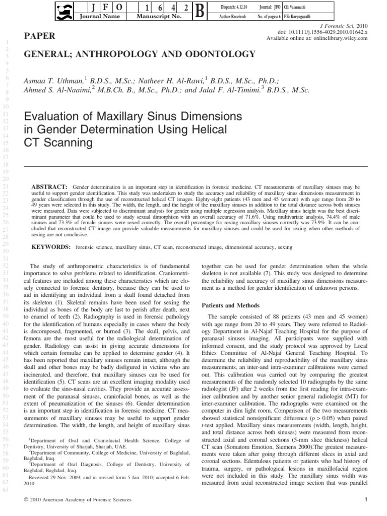 Evaluation of Maxillary Sinus Dimensions in Gender | PDF