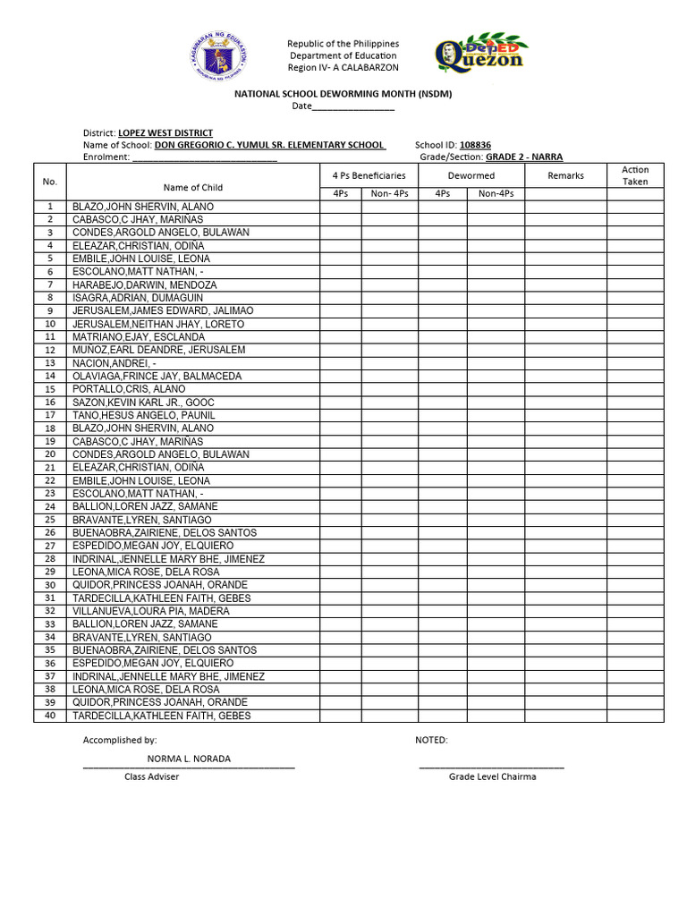 Deworming form blank pdf