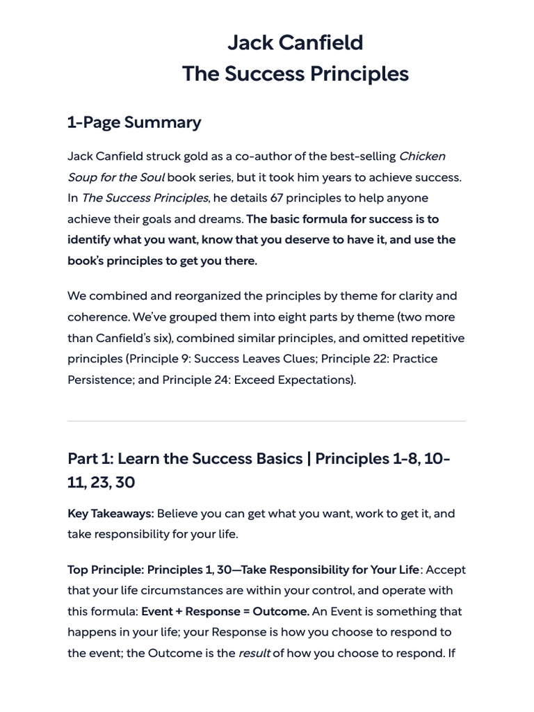 Success Principles Summary by Canfield PDF Thought Self Esteem