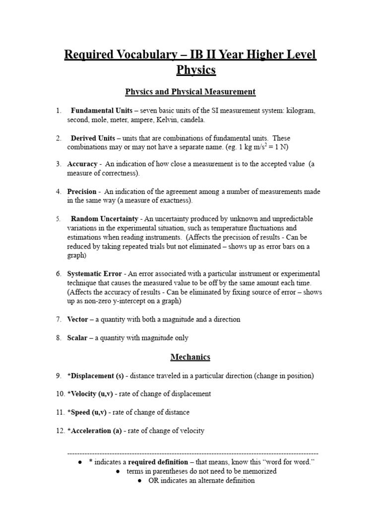 Ib Physics Definitions | PDF | Waves | Atomic Nucleus