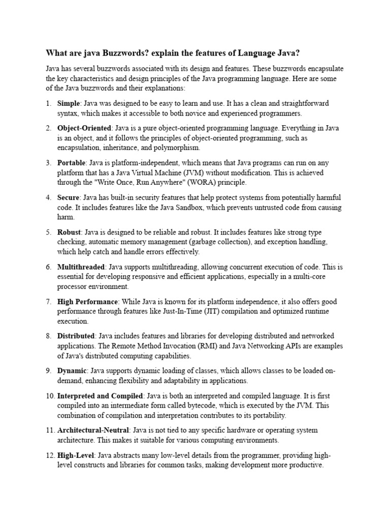 What Are Java Buzzwords | PDF