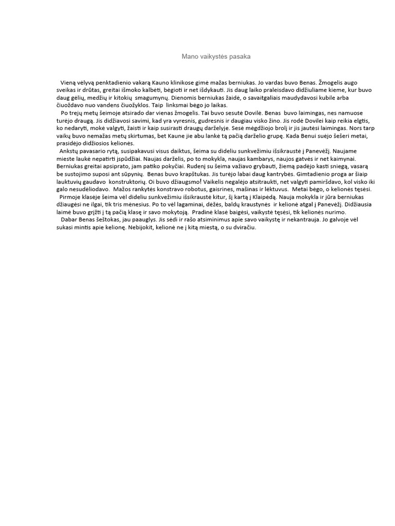 Mano Vaikyst s Pasaka PDF