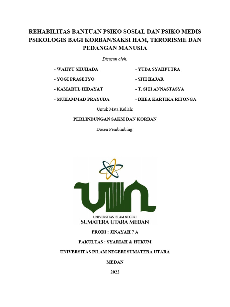 REHABILITAS BANTUAN PSIKO SOSIAL DAN PSIKO MEDIS PSIKOLOGIS BAGI KORBAN ...