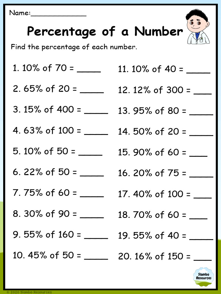 Grade 6 Percentage of Number Worksheet 4 | PDF
