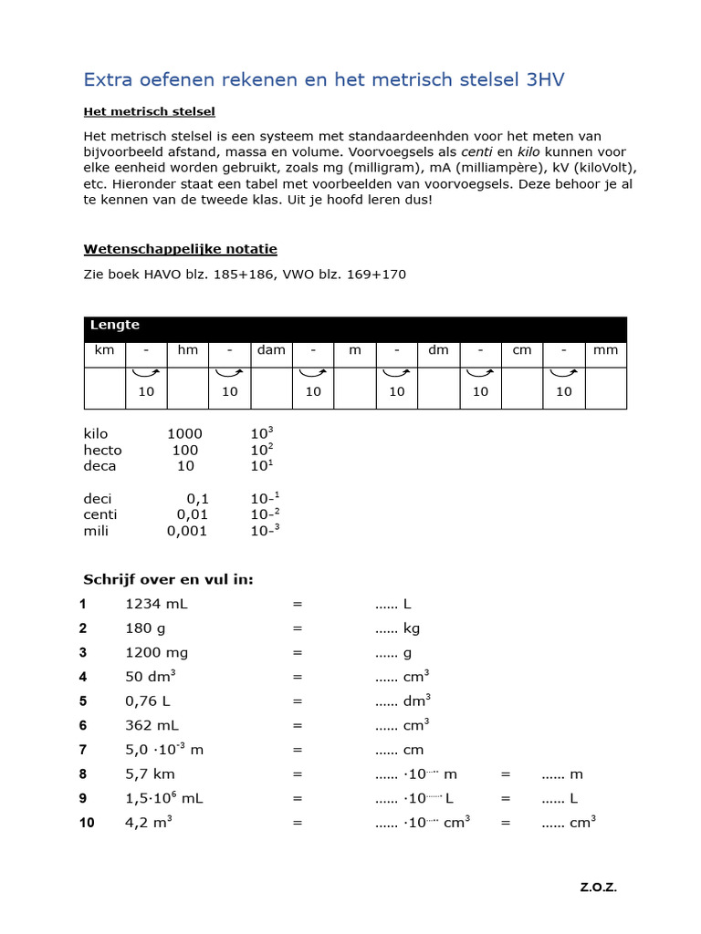 Metriek Stelsel Omrekenen | PDF