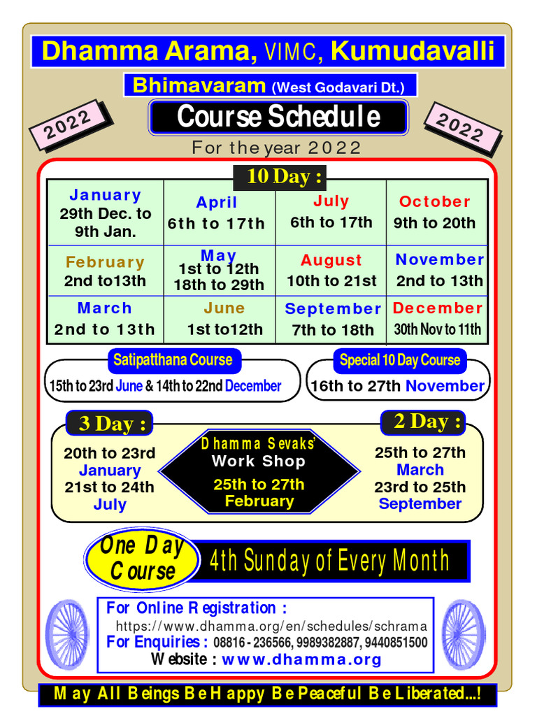 Dhamma Arama Course Schedule 2022 PDF