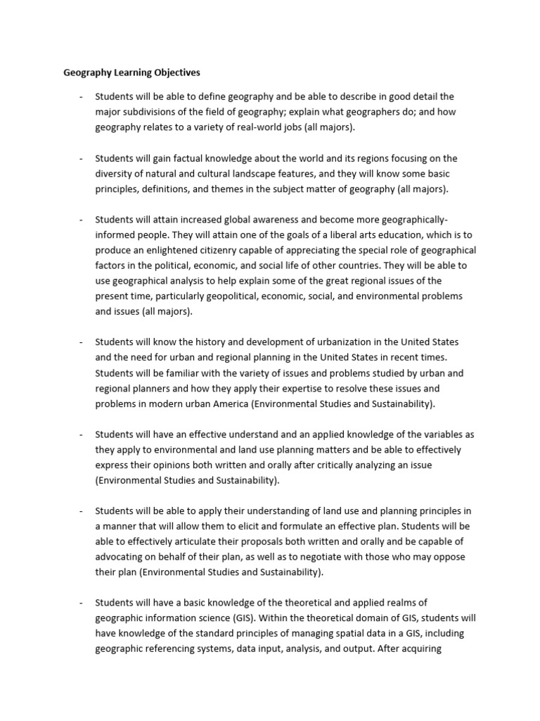 Geography Learning Objectives PDF Geographic Information System