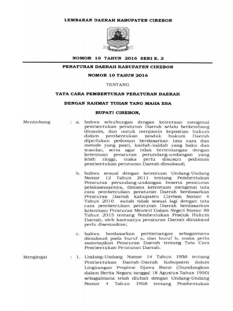 2016 10 Perda Tata Cara Pembentukan Peraturan Daerah | PDF