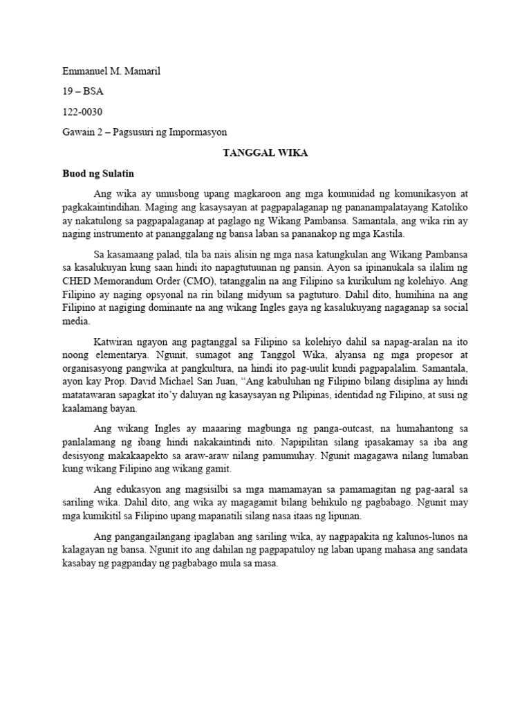 Gawain 2 - Pagsusuri NG Impormasyon | PDF