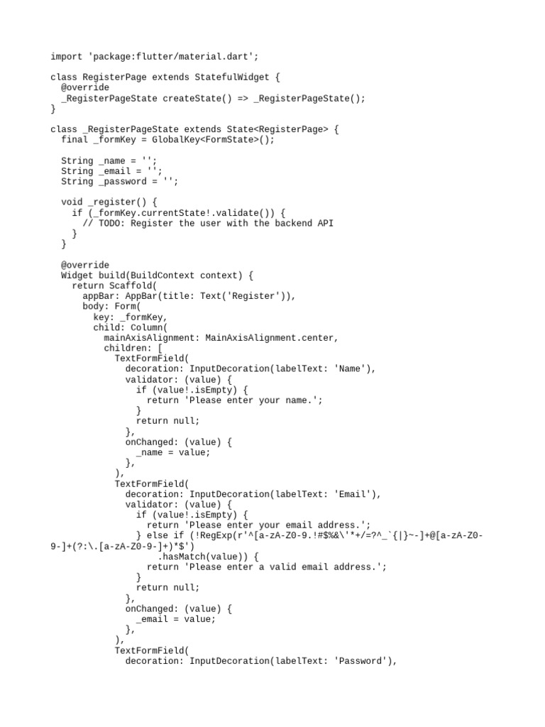 Flutter User Registration Guide | PDF | Computing | Software Engineering