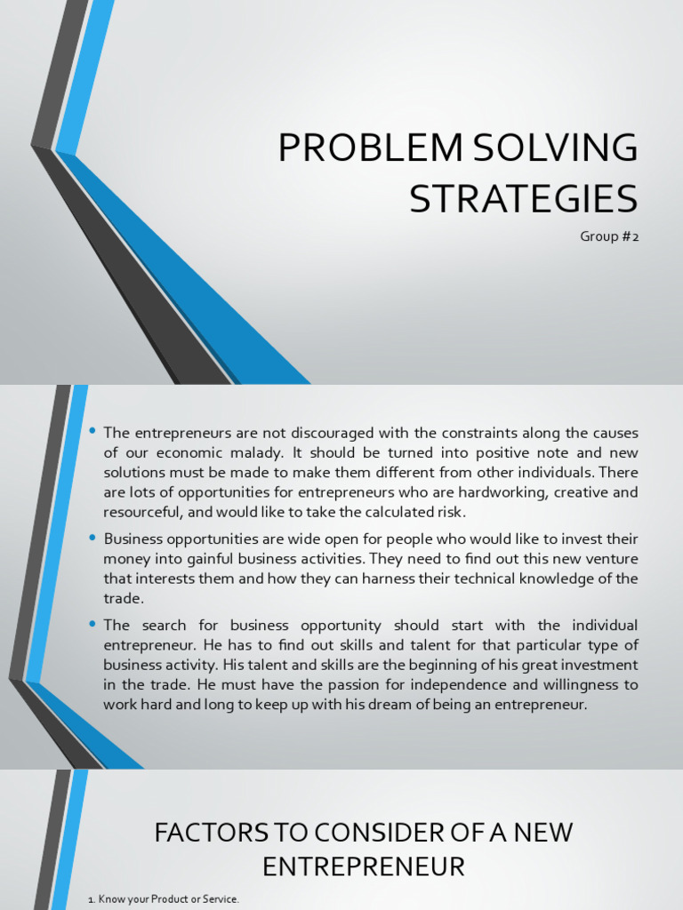 Group-2-PROBLEM SOLVING STRATEGIES | PDF | Entrepreneurship | Market ...