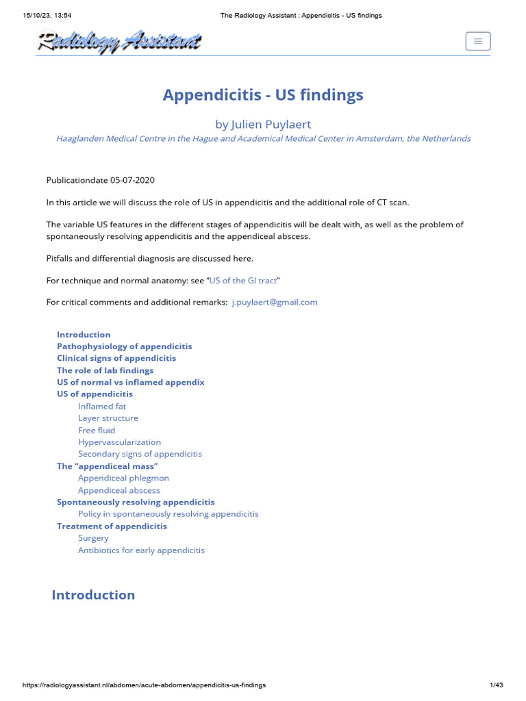 The Radiology Assistant - Appendicitis - US Findings | PDF