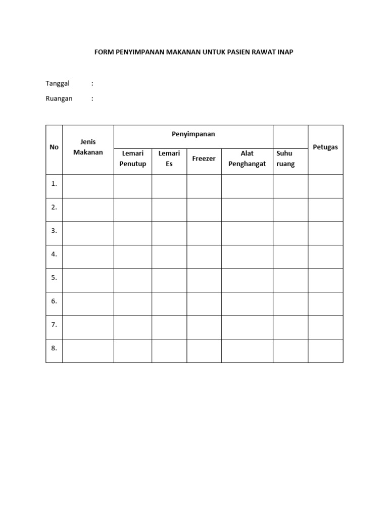 Form Penyimpanan Makanan Untuk Pasien Rawat Inap | PDF
