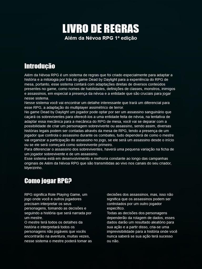 LIVRO DE REGRAS - Alem Da Nevoa RPG | PDF | Jogos de RPG | Vida