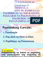 Modyul 2: Ang Misyon NG Pamilya Sa Pagbibigay NG Edukasyon, Paggabay Sa Pagpapasya at Paghubog NG Pananampalataya