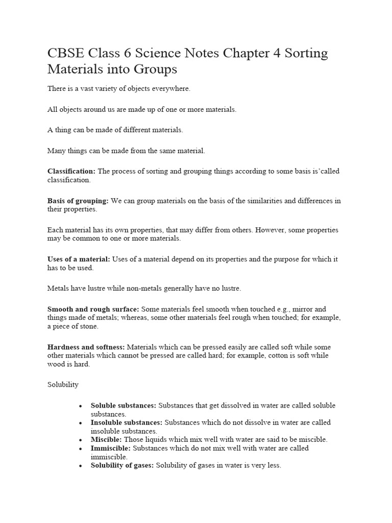 Cbse class 6 science notes chapter 4 sorting materials into groups