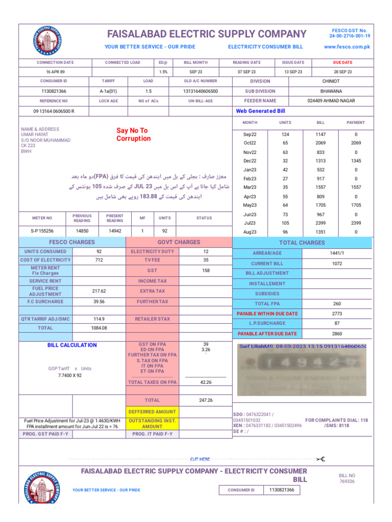 Fesco online bill pdf