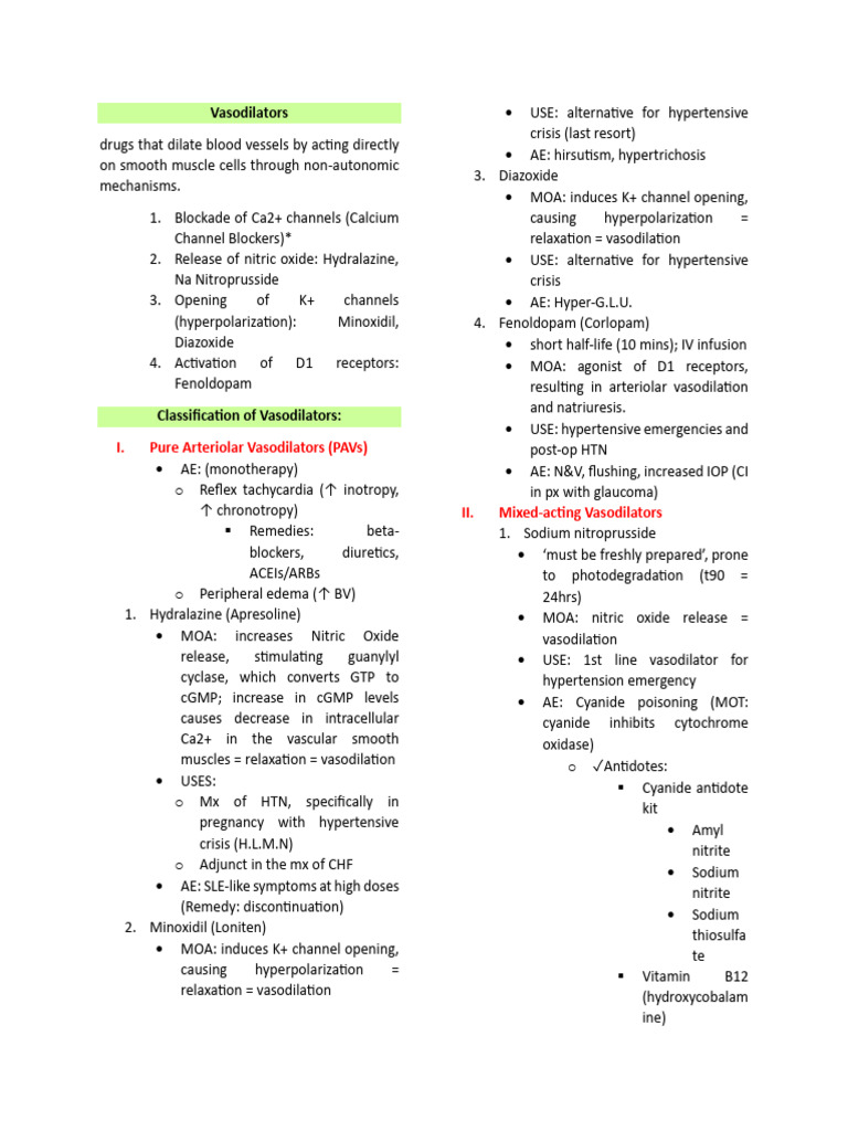 Vasodilators PDF Angiotensin Vasodilation