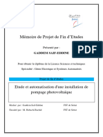 Mémoire de Projet de Fin D'etudes: Etude Et Automatisation D'une Installation de Pompage Photovoltaïque