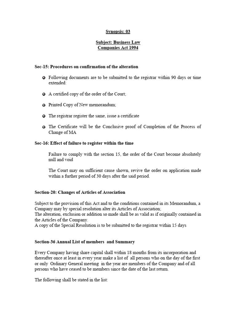 Synopsis03 Companies Act PDF Stocks Companies