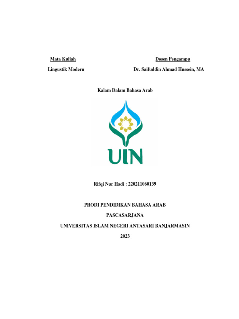 Kalam Dalam Bahasa Arab | PDF