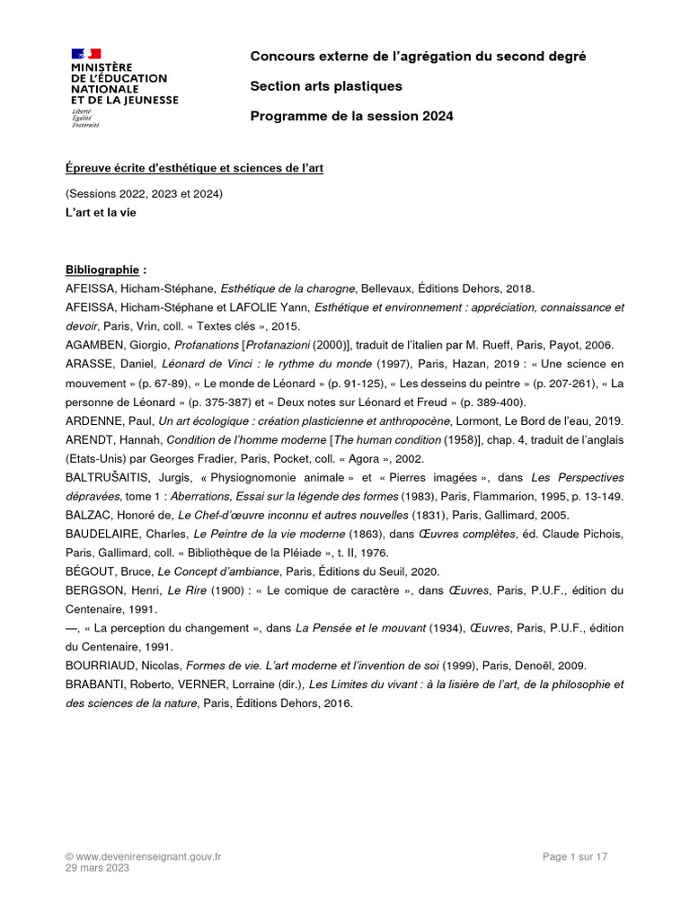 Agrégation externe 2024 : Arts plastiques | PDF