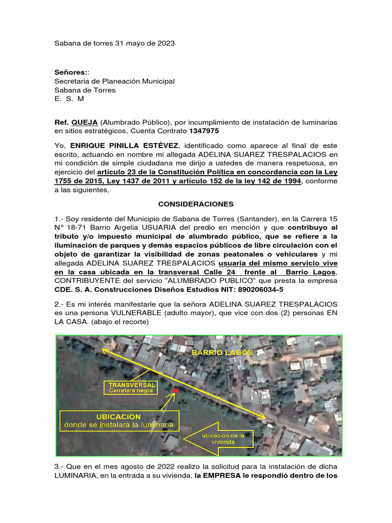 Queja por falta de luminarias en Sabana | PDF