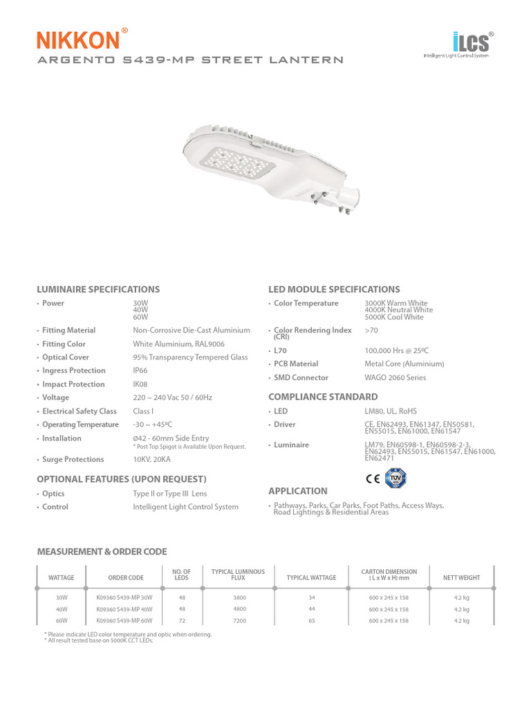 Argento S439-MP LED Street Lantern Specs | PDF | Light Emitting Diode ...