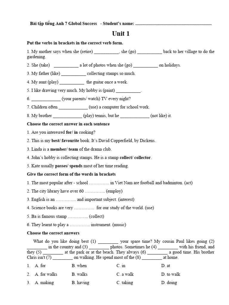 English Exercises for Grade 7 Global Success | PDF | Wind Turbine | Wound