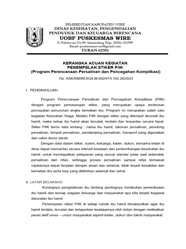 Stiker P4K: Upaya Turunkan Kematian Ibu | PDF