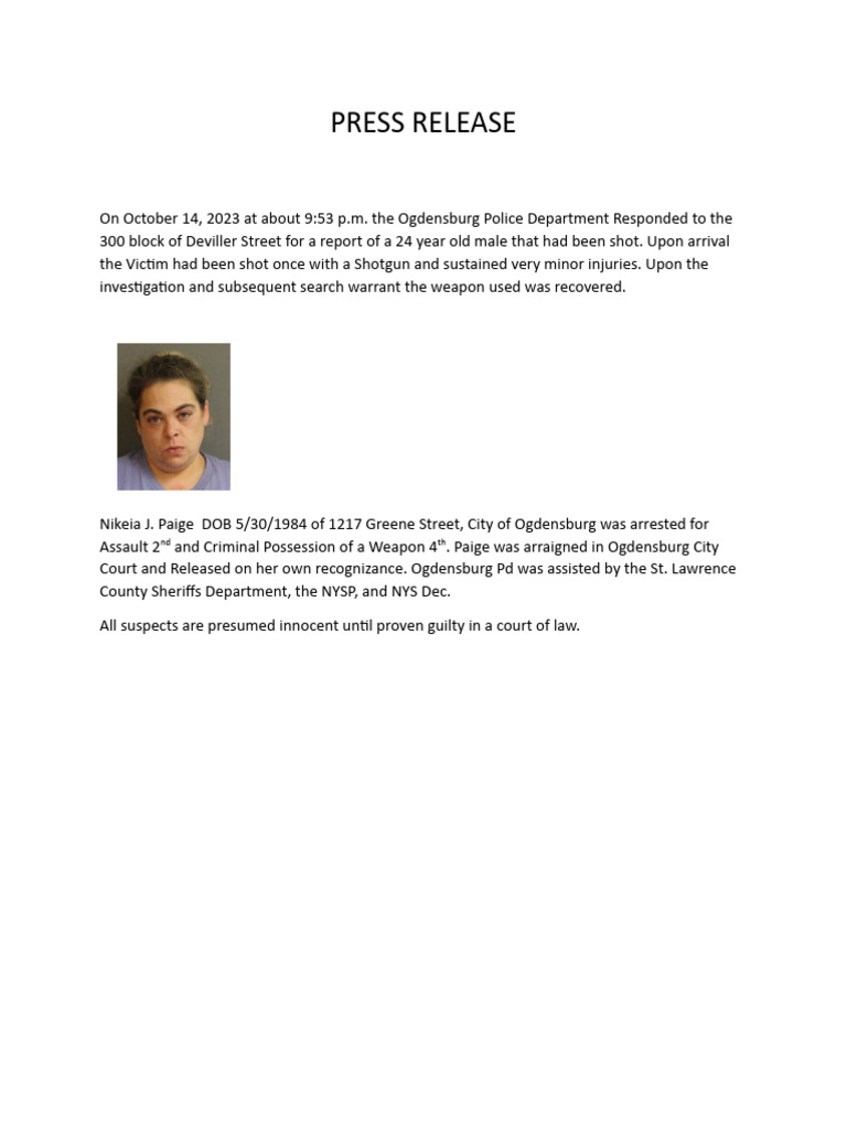 Ogdensburg Police Department (NY) Oct. 15, 2023 PDF