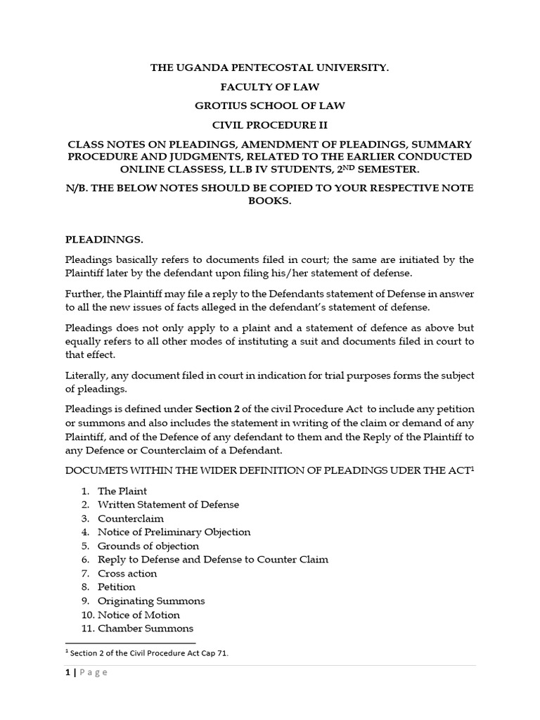 CLASS NOTES ON PLEADINGS,SUMMARY PROCEDURE,JUDGMENT&INJUNCTIONS. | PDF ...