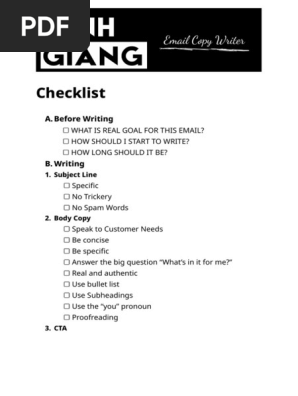 Checklist Email Copywriting