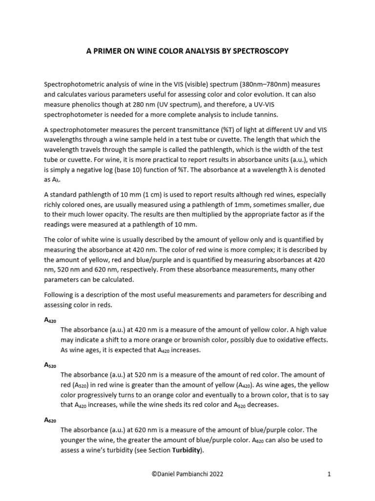 A Primer On Wine Spectral Analysis PDF UltravioletVisible