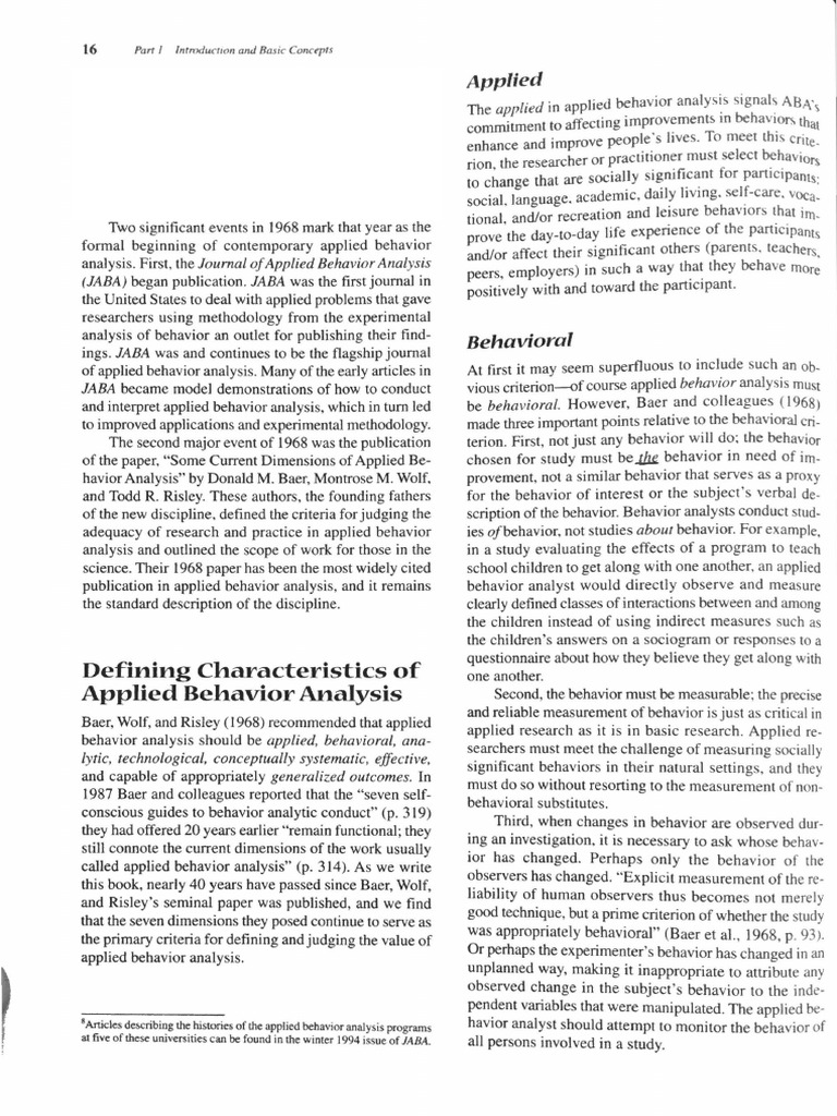 Defining Characteristics of ABA | PDF | Behaviorism | Psychology