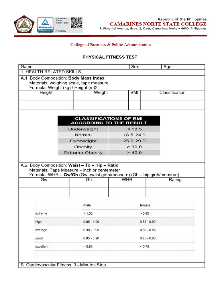 PHYSICAL FITNESS TEST Health Related Skills | PDF | Body Mass Index