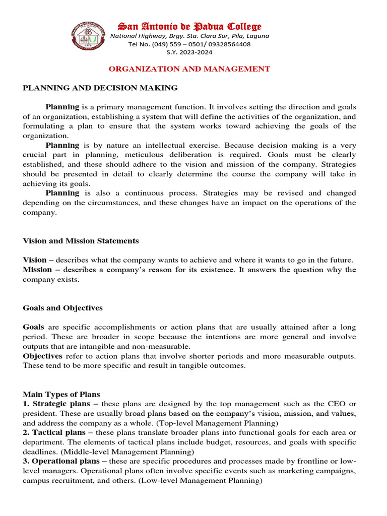 ORG & MGT Planning, Organizing and Staffing | PDF